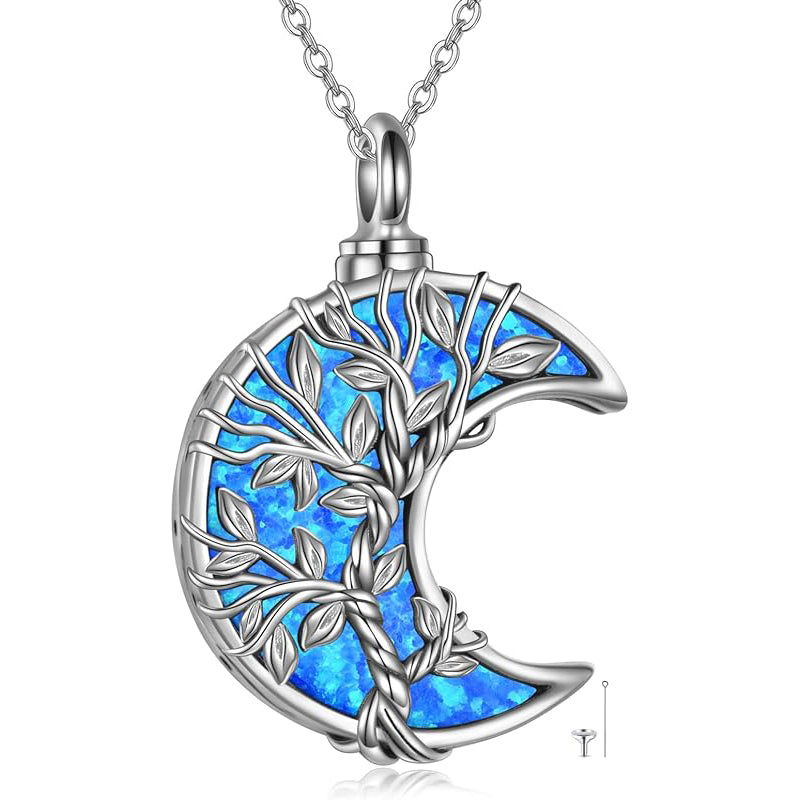 Sterling Silver Tree of Life Urn Necklaces Abalone Opal Shell Cremation Jewelry for Ashes