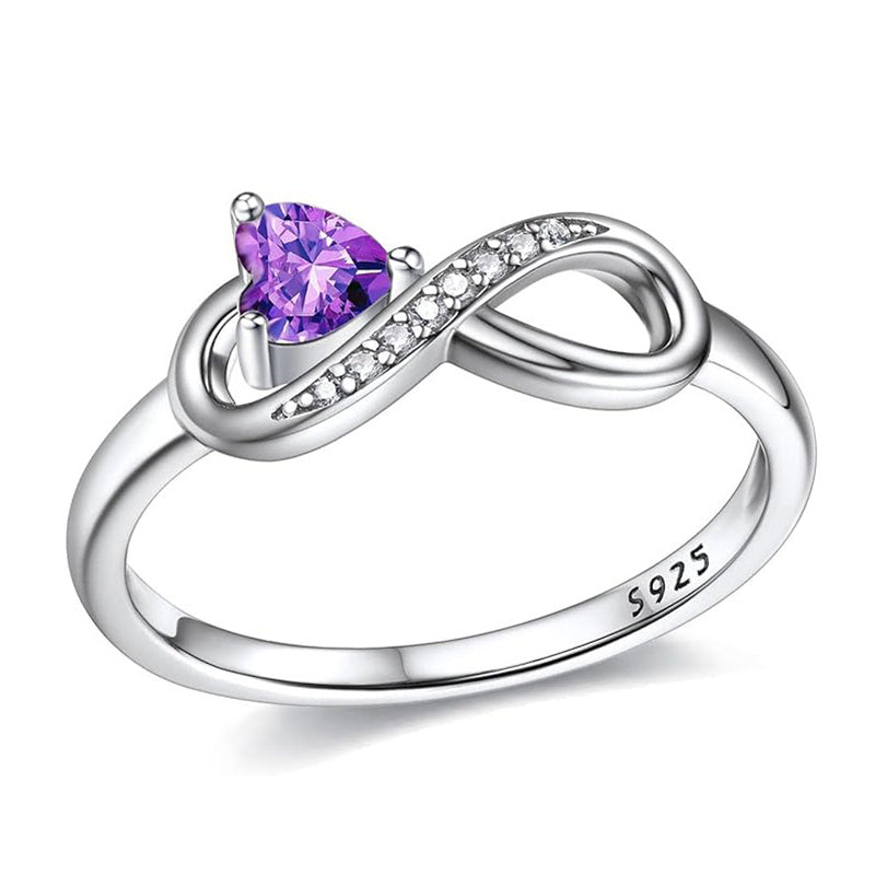 Sterling Silver Birthstone Heart Infinity Promise Ring