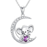 Sterling Silver Birthstone Elephant Pendant Necklace