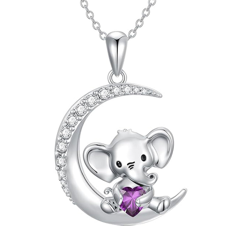 Sterling Silver Birthstone Elephant Pendant Necklace