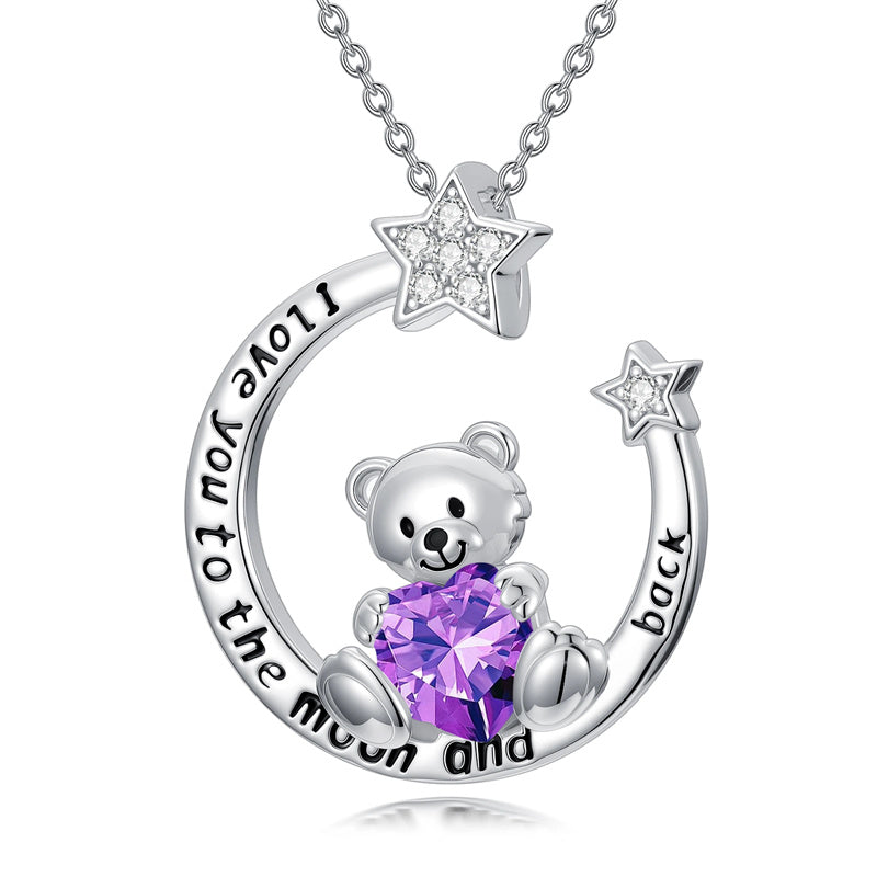 Sterling Silver Birthstone Teddy Bear Pendant Necklace