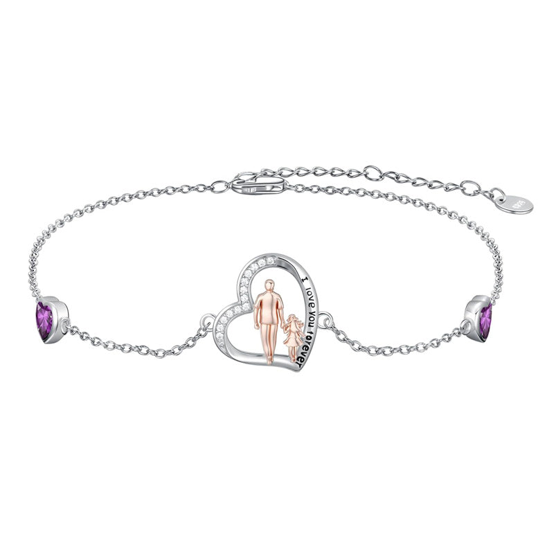 Sterling Silver 12 Birthstones Father Daughter Bracelet Gift for Daughter