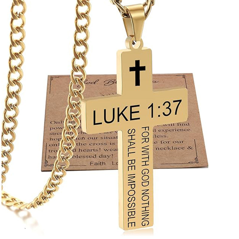 Stainless Steel Bible Verse Cross Necklace for Men with Cuban Chain