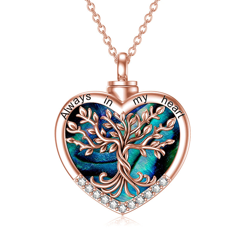 Sterling Silver Tree of Life Urn Necklaces Abalone Opal Shell Cremation Jewelry for Ashes