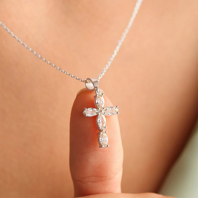 Sterling Silver 5A Cubic Zirconia Cross Pendant Necklace