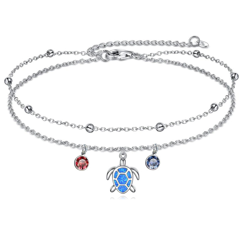 Sterling Silver Personalized Filigree Turtle Orca Whale Single Layer Anklet Bracelet