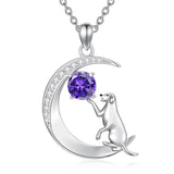 Sterling Silver Birthstone Cat Dog Monkey Pendant Necklace