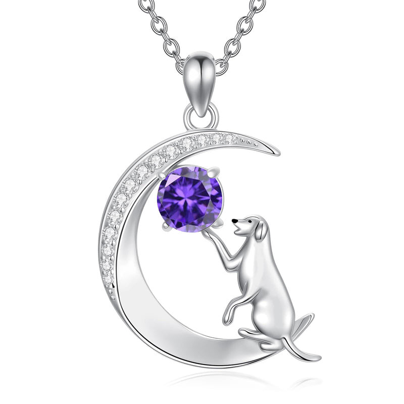 Sterling Silver Birthstone Cat Dog Monkey Pendant Necklace