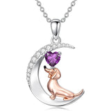 Sterling Silver Heart Birthstone  Dachshund Pendant Necklace