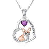 Sterling Silver Birthstone Corgi Pendant Necklace