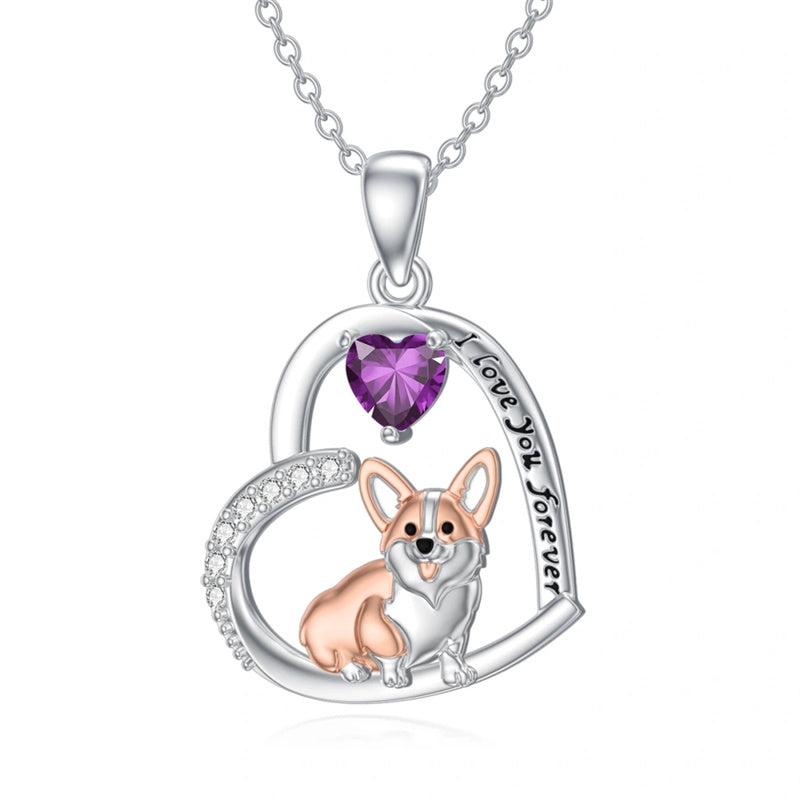 Sterling Silver Birthstone Corgi Pendant Necklace