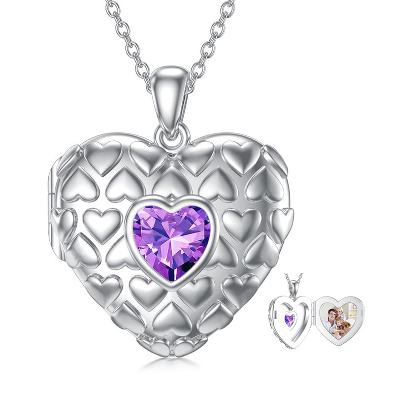Sterling Silver Personalized Photo Heart Birthstone Pendant Necklace