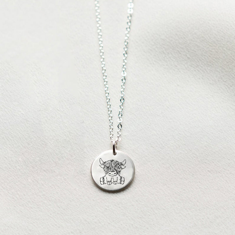Sterling Silver Highland Cow Pendant Necklace