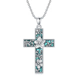 Sterling Silver Turquoise Personalized Engraved 12 Month Birth Flower Cross Pendant Necklace