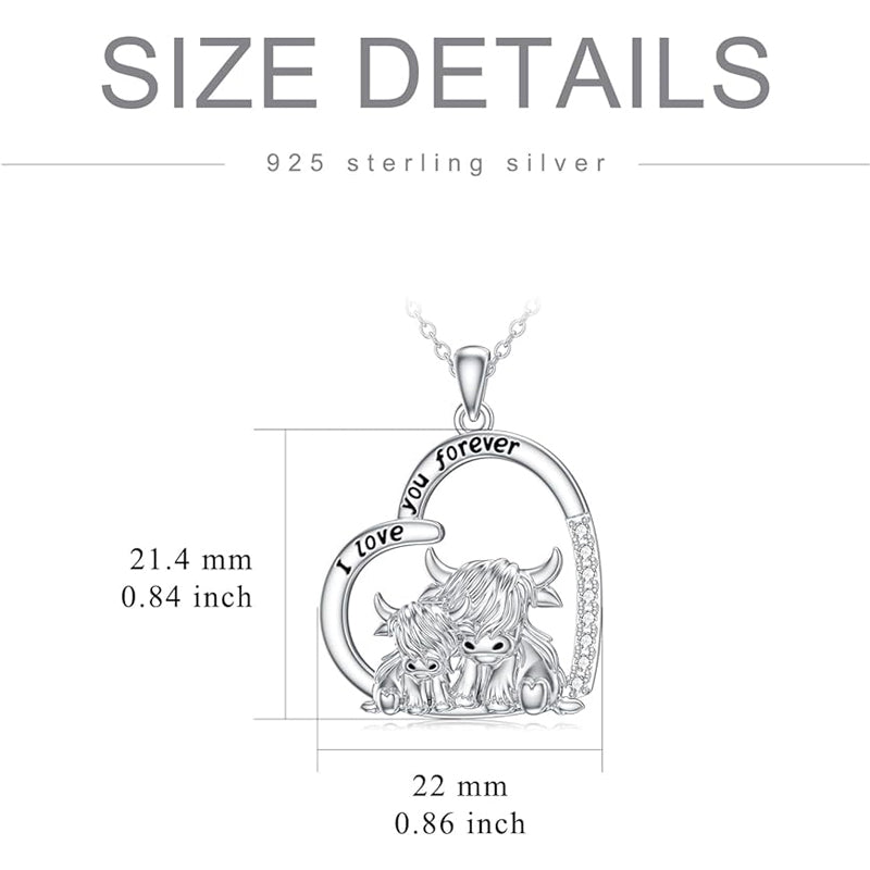 Sterling Silver Highland Cow Pendant Necklace Engraved With  I Love You forever