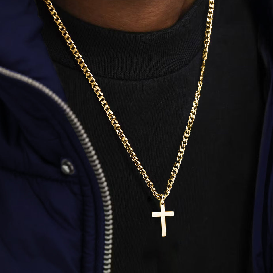 Cross with 3mm Cuban Chain Pendant Necklace for Men