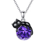 Sterling Silver Birthstone Infinity Black Cat Pendant  Necklace