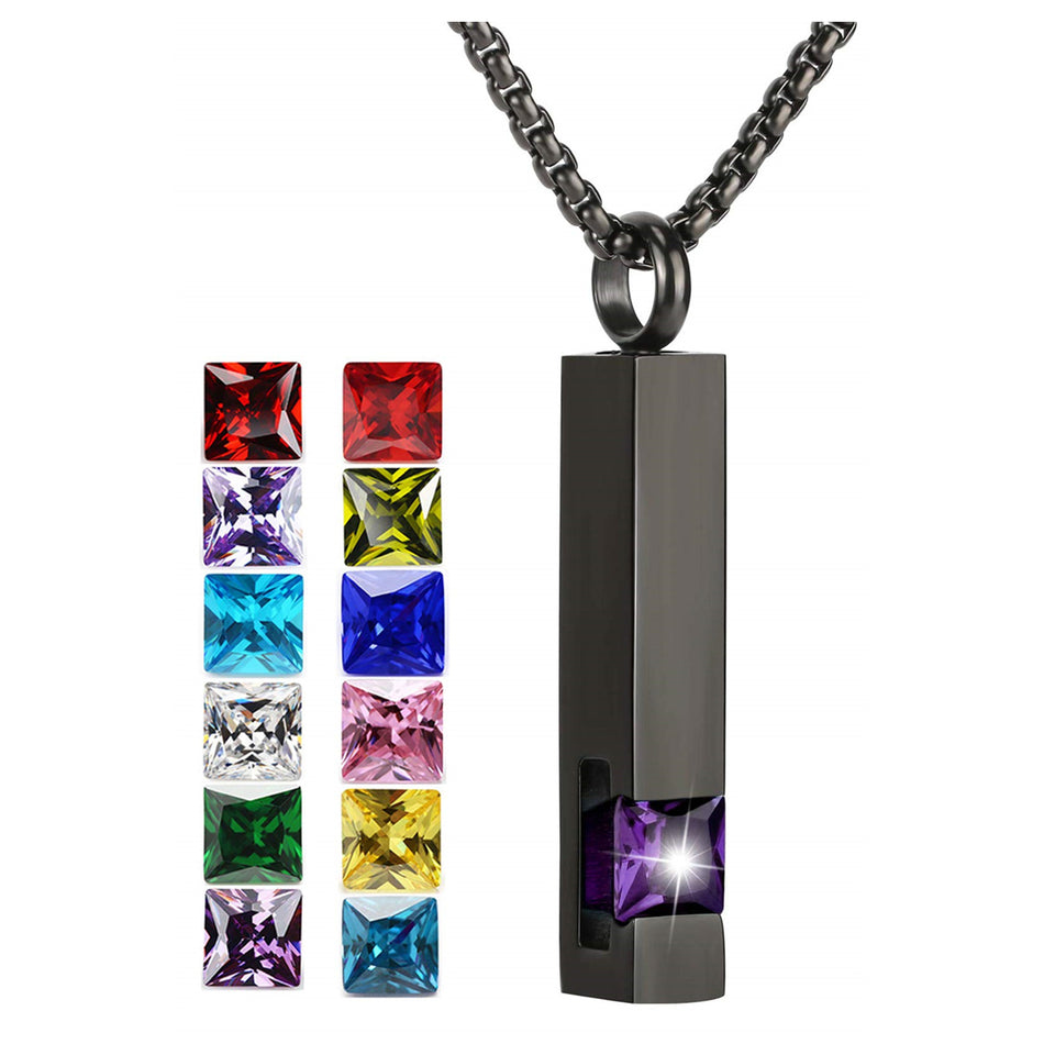 Stainless Steel Birthstones Cross Urn Necklaces for Ashes
