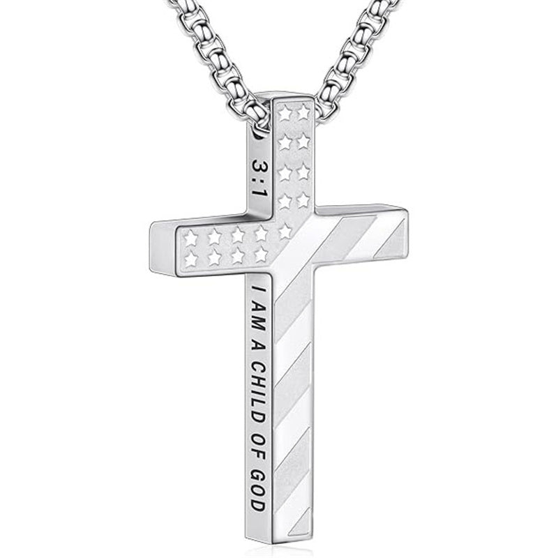 Stainless Steel Bible Verse Religious Cross Necklace for Men