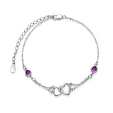Sterling Silver Double Heart Birthstone Single Layer Anklet