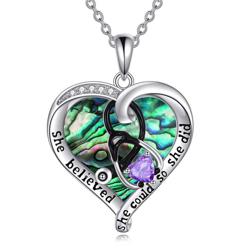 Sterling Silver Birthstone Caduceus & Stethoscope Pendant Necklace