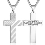 Stainless Steel Personalized Engraved American Flag Cross Pendant Necklace