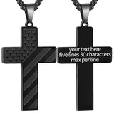 Stainless Steel Personalized Engraved American Flag Cross Pendant Necklace