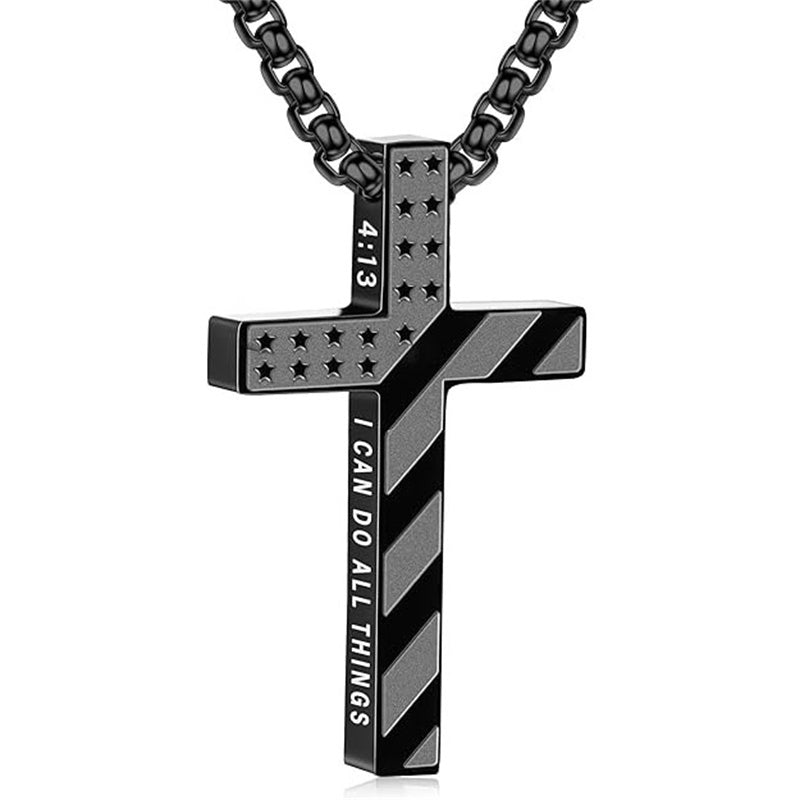Stainless Steel Bible Verse Religious Cross Necklace for Men