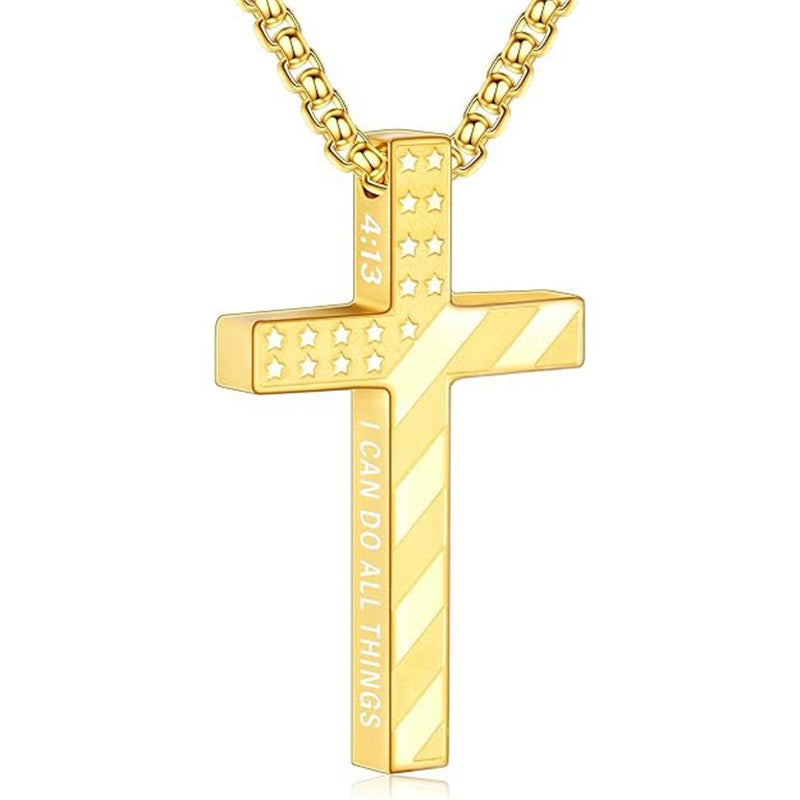 Stainless Steel Bible Verse Religious Cross Necklace for Men