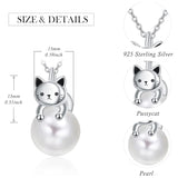 Sterling Silver Moonstone Pearl Rose Quartz Crystal Cat Pendant Necklace