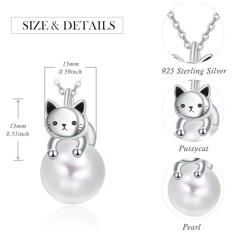 Sterling Silver Moonstone Pearl Rose Quartz Crystal Cat Pendant Necklace
