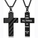 Stainless Steel Inspirational Bible Verse American Flag Cross Pendant Necklace
