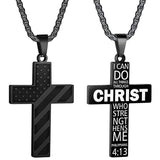 Stainless Steel Inspirational Bible Verse American Flag Pendant Necklace for Men