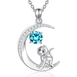 Sterling Silver Birthstone Cat Dog Monkey Pendant Necklace