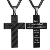 Stainless Steel Personalized Engraved American Flag Cross Pendant Necklace