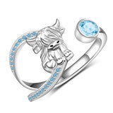 Sterling Silver Birthstone AdjustableHighland Cow Ring