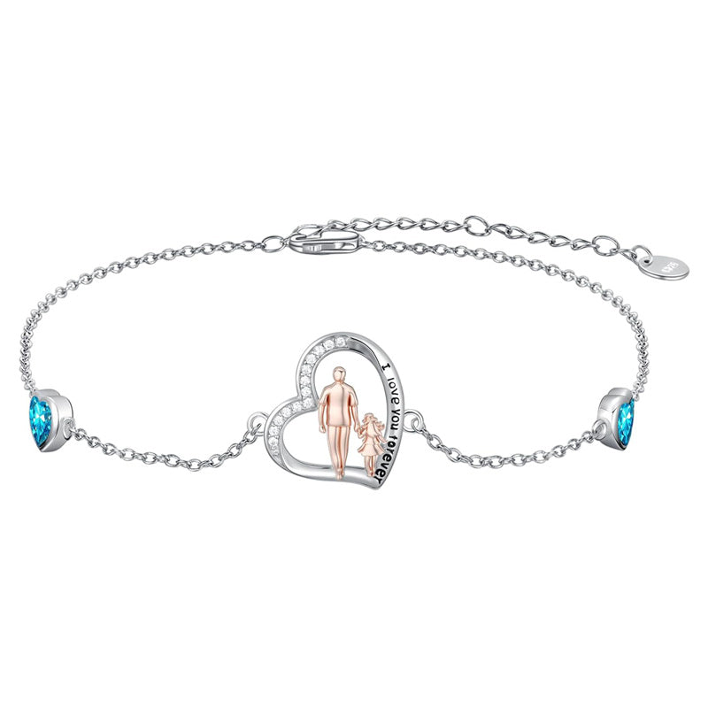 Sterling Silver 12 Birthstones Father Daughter Bracelet Gift for Daughter