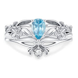 Sterling Silver Pear Shaped Gemstone Engagement Rings Set for Women