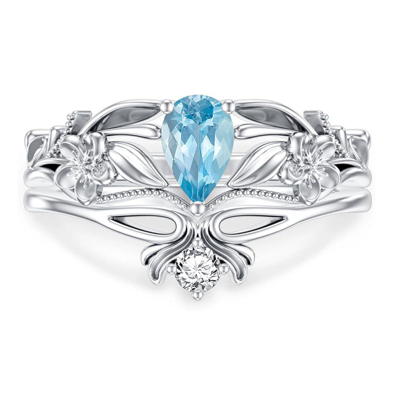 Sterling Silver Pear Shaped Gemstone Engagement Rings Set for Women