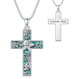 Sterling Silver Turquoise Personalized Engraved 12 Month Birth Flower Cross Pendant Necklace