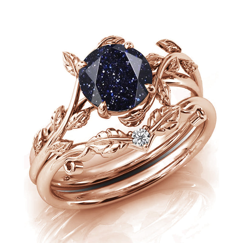 Sterling Silver Natural Moss Agate Blue Sandstone Opal Set Ring