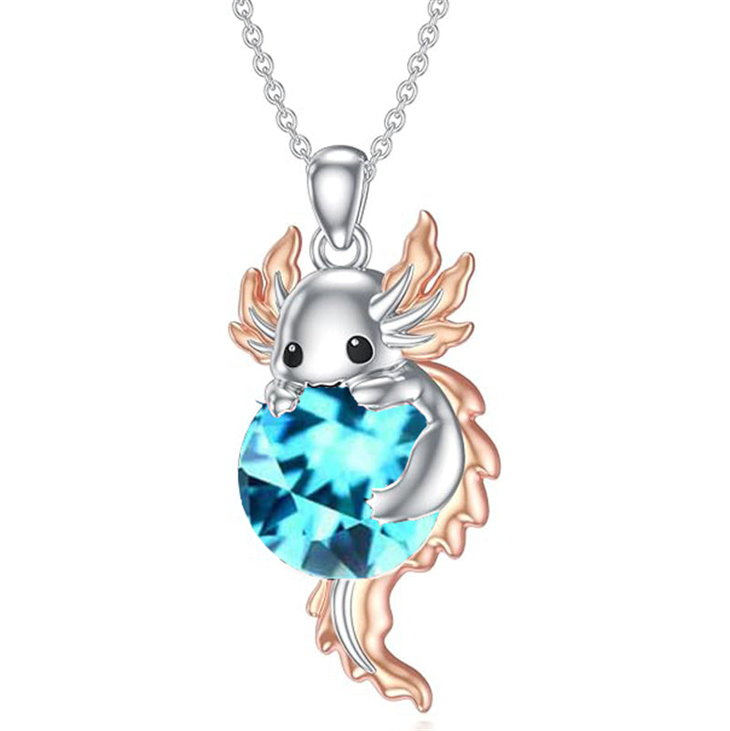 Sterling Silver Birthstone  Axolotl Pendant Necklace