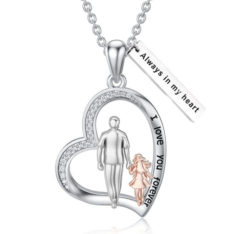 Sterling Silver Father Daughter Heart Pendant Necklace from Dad Gift for Daughter