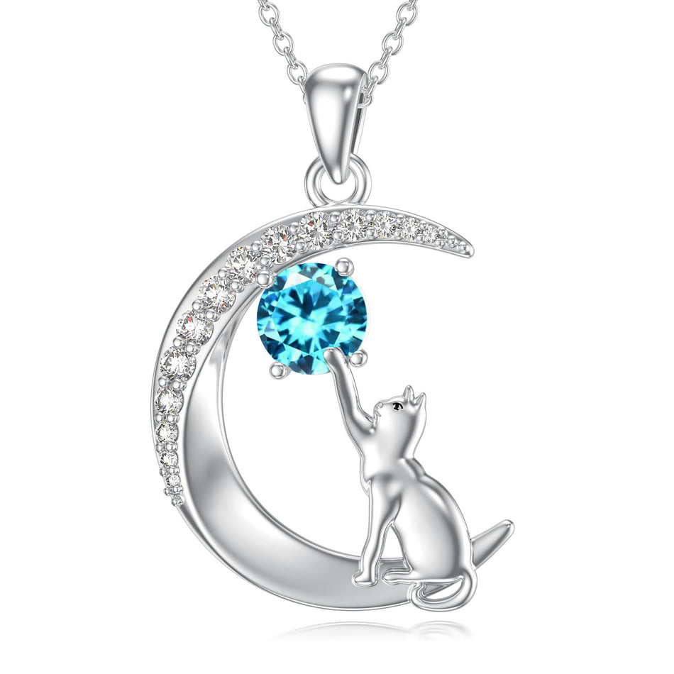 Sterling Silver Birthstone Cat Dog Monkey Pendant Necklace