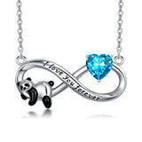 Sterling Silver Birthstone Infinity Panda Pendant Necklace Engraved with I Love Forever