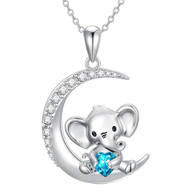 Sterling Silver Birthstone Elephant Pendant Necklace