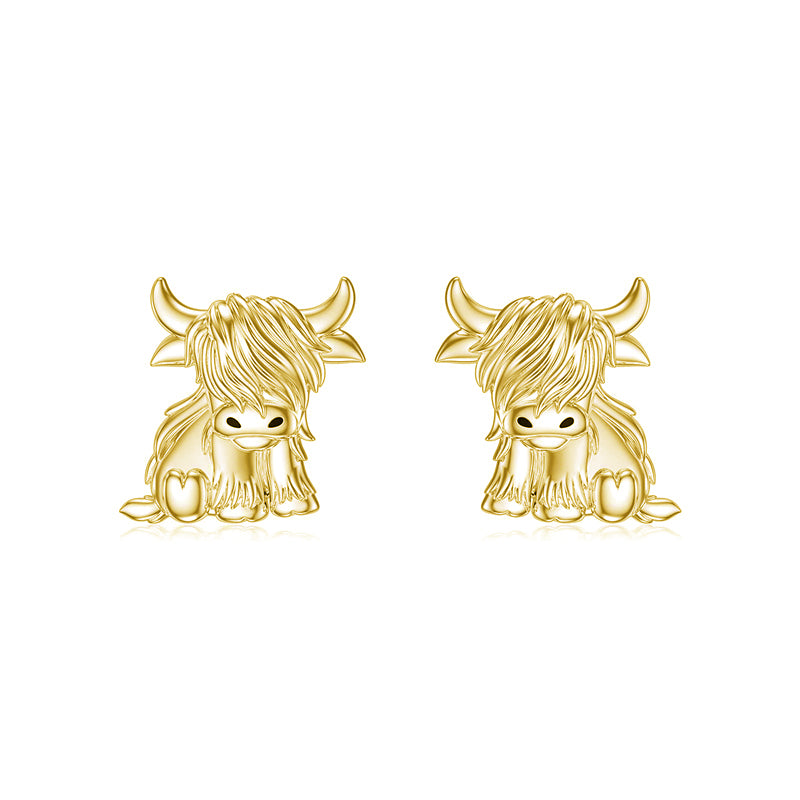 Sterling Sliver Highland Cow Stud  Dangle Earrings