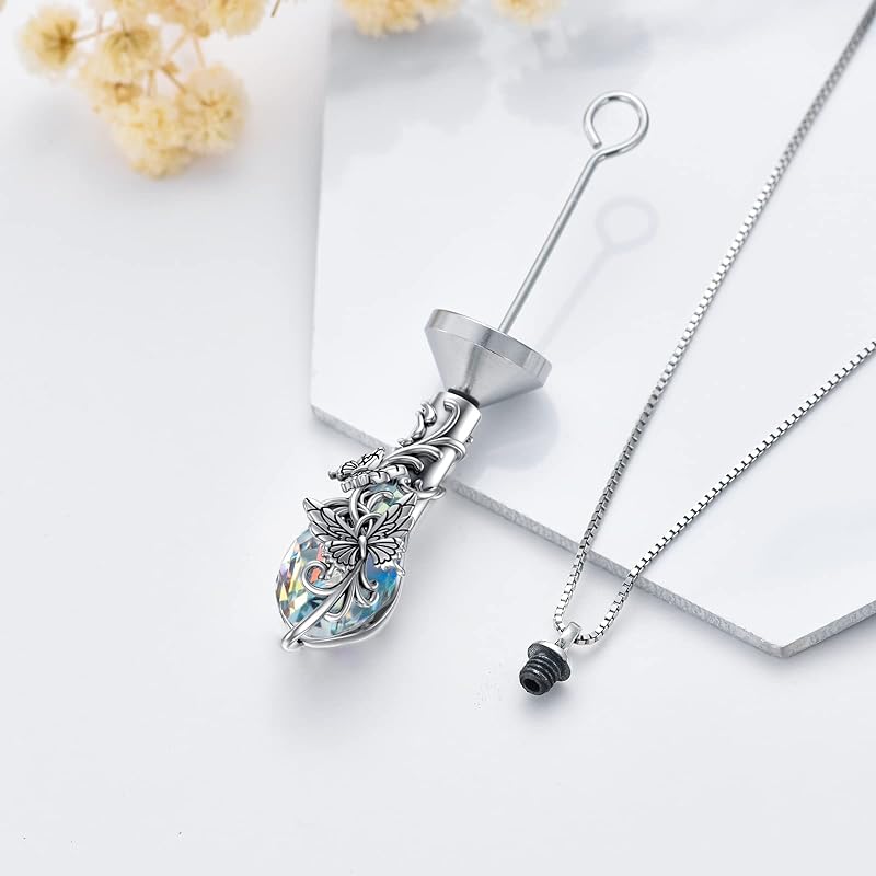 Sterling Silver Crystal Rose Sunflower Flower Urn Necklace for Ashes