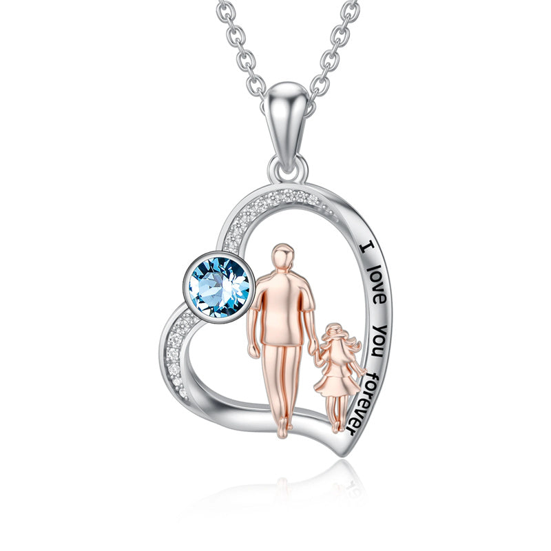 Sterling Silver Father Daughter Heart Pendant Necklace from Dad Gift for Daughter