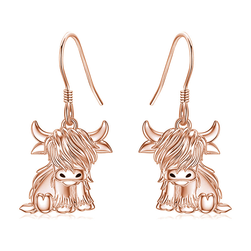 Sterling Sliver Highland Cow Stud  Dangle Earrings
